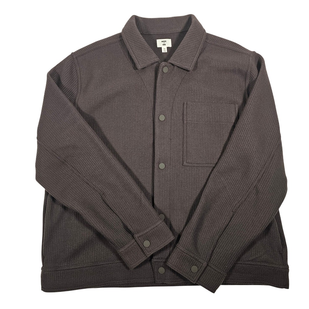 MODE OF ONE Mens Jet Grey Textured Knit Button Up Shirt Jacket XXL‎